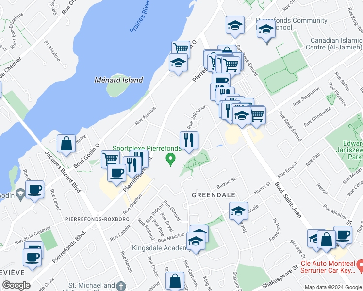 map of restaurants, bars, coffee shops, grocery stores, and more near 4860 Rue Harry-Worth in Montréal
