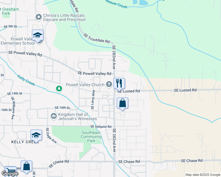 map of restaurants, bars, coffee shops, grocery stores, and more near 5963 Southeast 15th Loop in Gresham