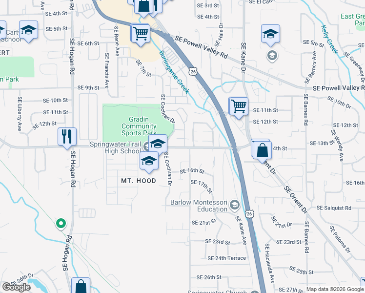 map of restaurants, bars, coffee shops, grocery stores, and more near 2831 Southeast Palmquist Road in Gresham