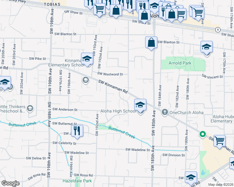 map of restaurants, bars, coffee shops, grocery stores, and more near 18985 Southwest Kinnaman Road in Beaverton