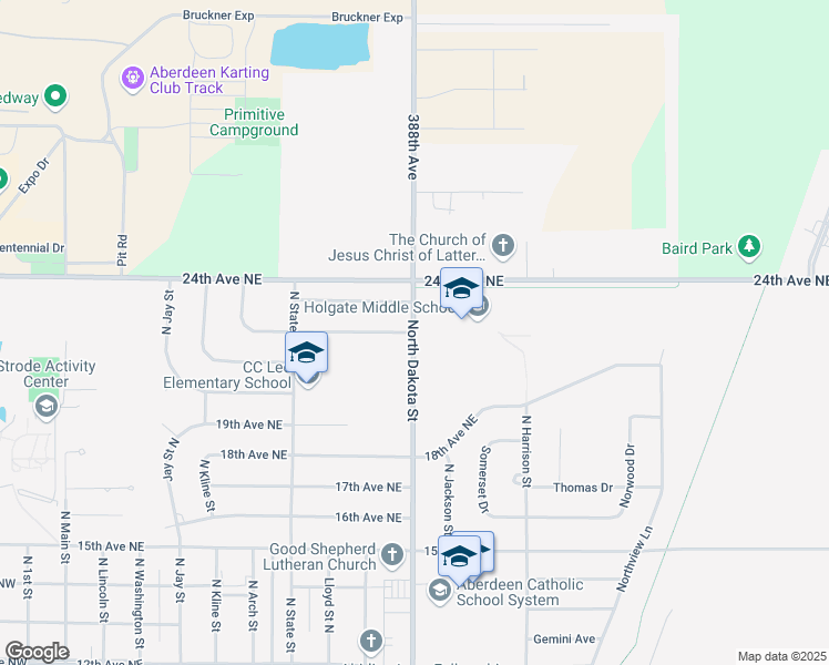 map of restaurants, bars, coffee shops, grocery stores, and more near 2200 North Dakota Street in Aberdeen