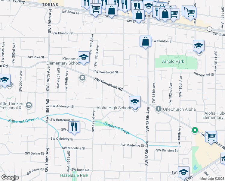 map of restaurants, bars, coffee shops, grocery stores, and more near 18985 Southwest Kinnaman Road in Beaverton