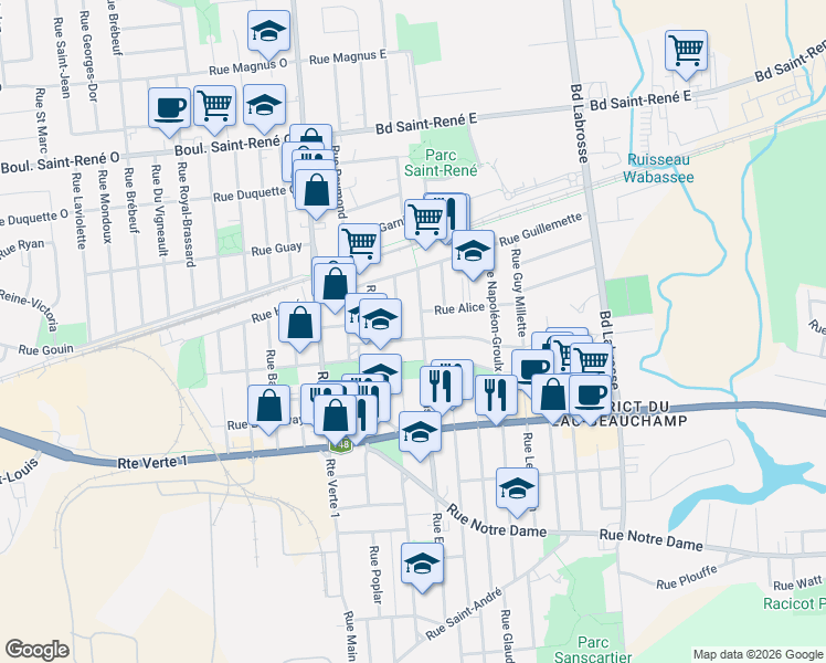 map of restaurants, bars, coffee shops, grocery stores, and more near 219 Rue Longview in Gatineau