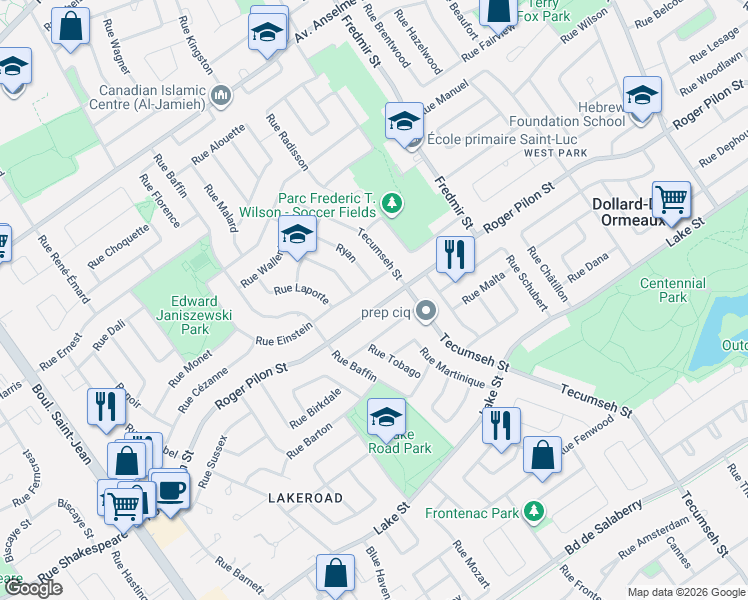 map of restaurants, bars, coffee shops, grocery stores, and more near 209 Rue Roger-Pilon in Dollard-des-Ormeaux