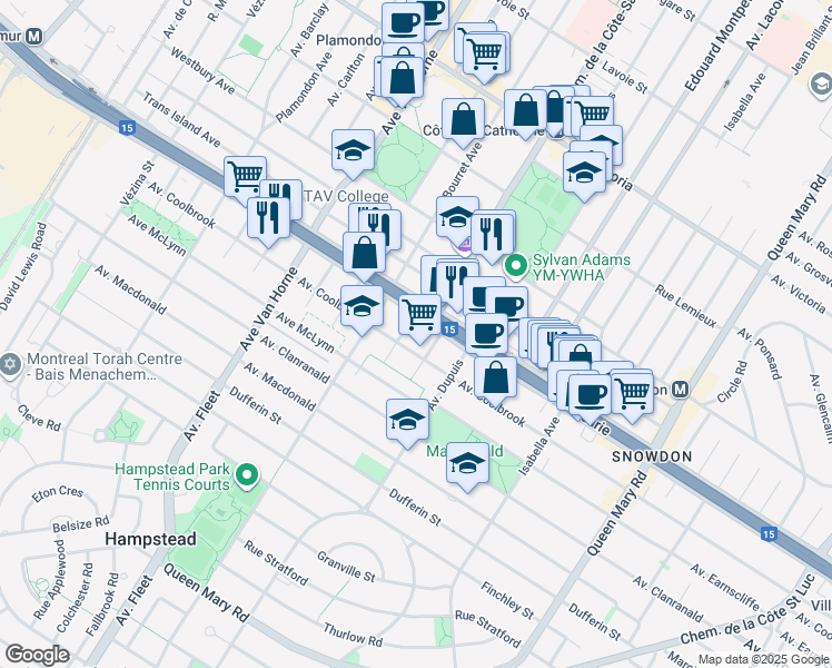 map of restaurants, bars, coffee shops, grocery stores, and more near 5324 Place Lucy in Montréal