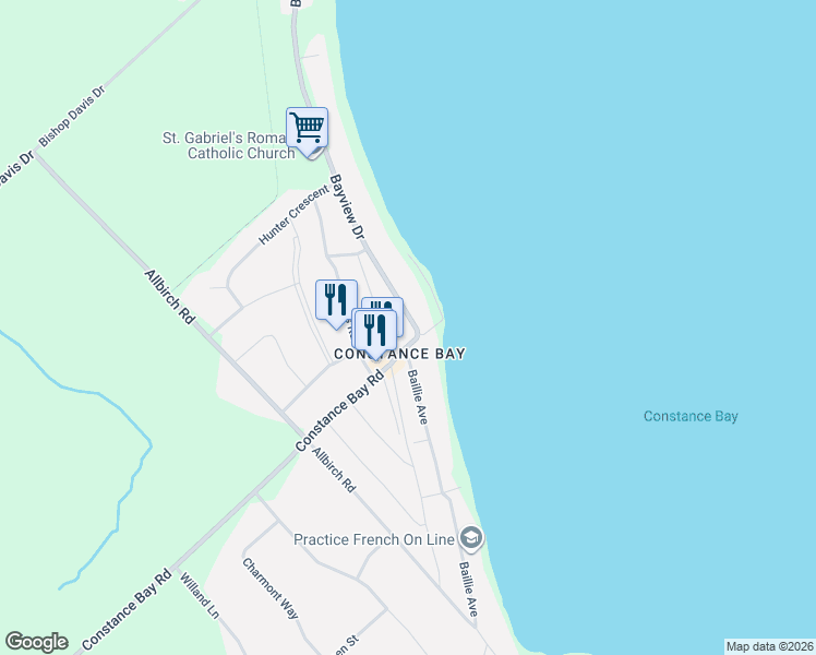 map of restaurants, bars, coffee shops, grocery stores, and more near 118 Bayview Drive in Ottawa