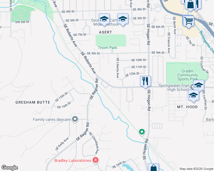 map of restaurants, bars, coffee shops, grocery stores, and more near 1300 Southeast Roberts Drive in Gresham
