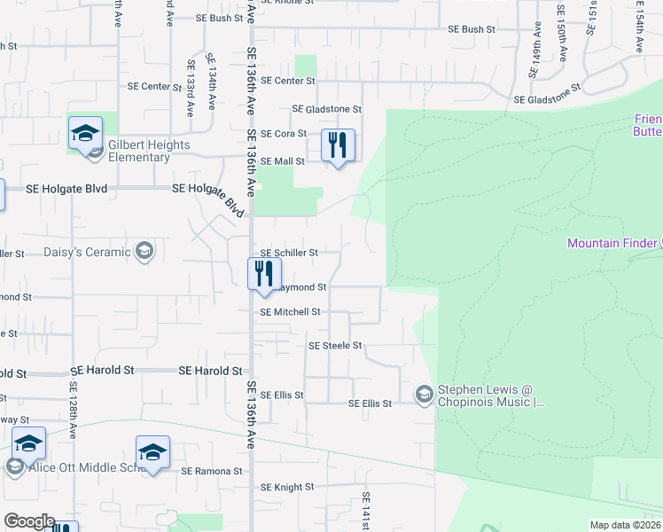 map of restaurants, bars, coffee shops, grocery stores, and more near 4825 Southeast 140th Avenue in Portland