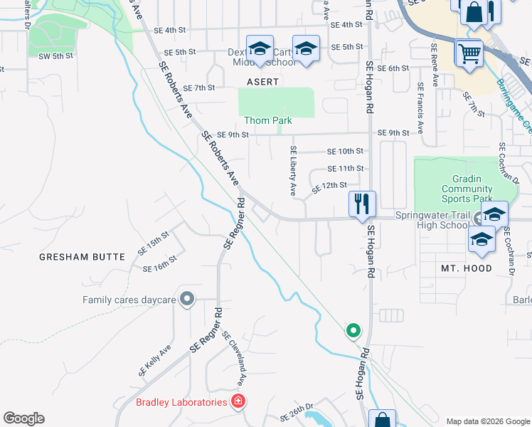 map of restaurants, bars, coffee shops, grocery stores, and more near 1300 Southeast Roberts Drive in Gresham