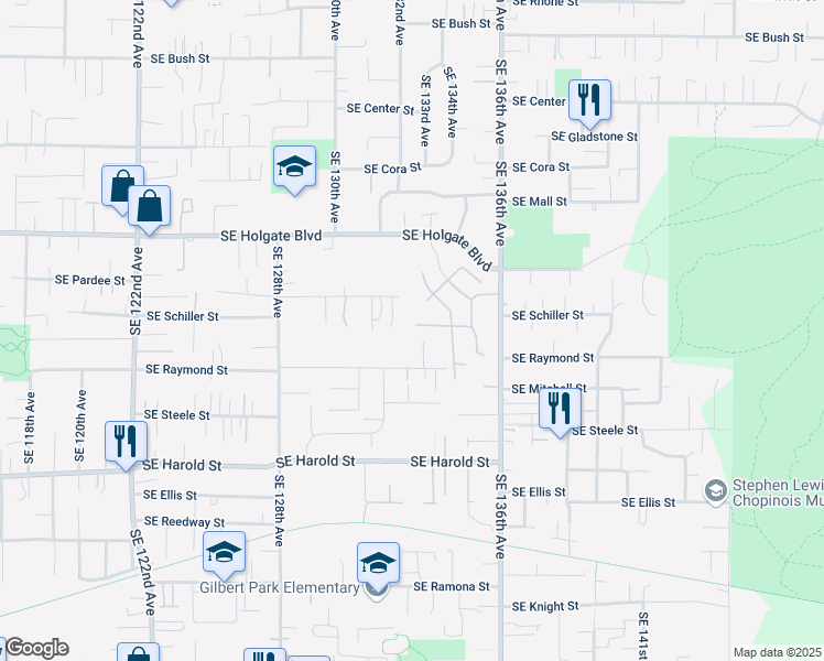 map of restaurants, bars, coffee shops, grocery stores, and more near 13204 Southeast Long Street in Portland