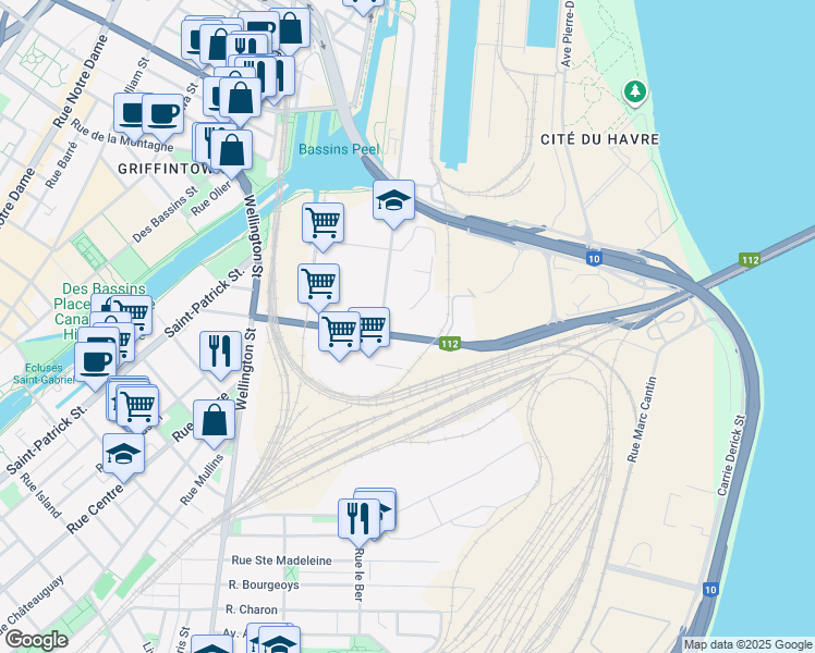 map of restaurants, bars, coffee shops, grocery stores, and more near in Montreal