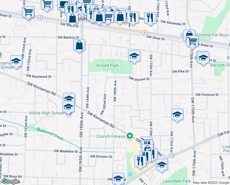 map of restaurants, bars, coffee shops, grocery stores, and more near 4455 Southwest 179th Avenue in Aloha