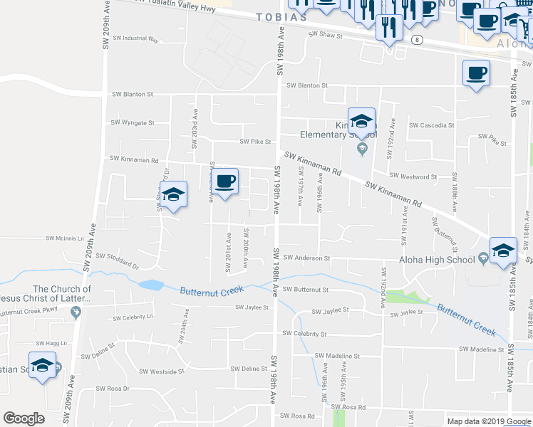 map of restaurants, bars, coffee shops, grocery stores, and more near 4400 Southwest Plumeria Way in Aloha