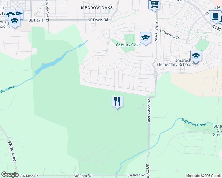 map of restaurants, bars, coffee shops, grocery stores, and more near 4482 Southeast 61st Avenue in Hillsboro