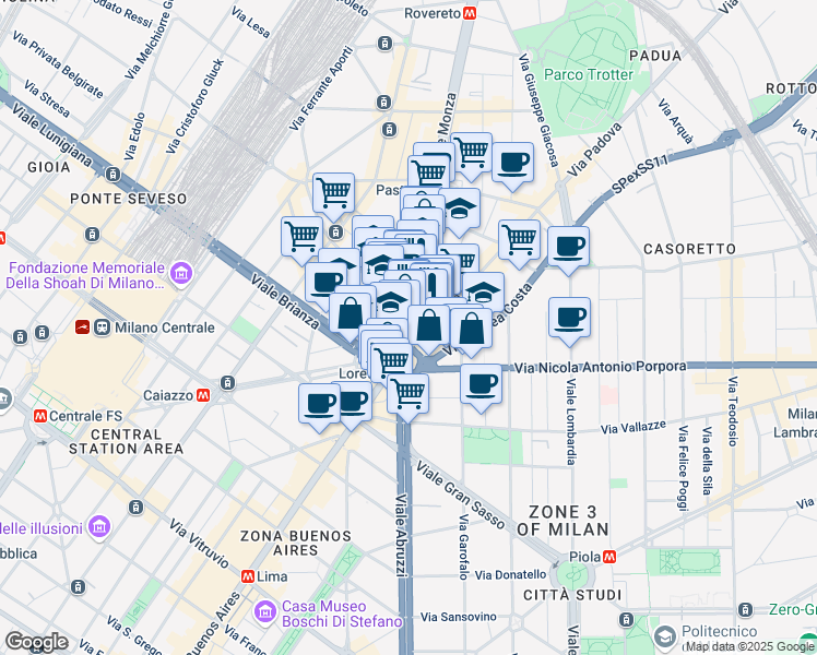 map of restaurants, bars, coffee shops, grocery stores, and more near 2 Viale Monza in Milano