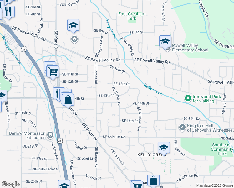 map of restaurants, bars, coffee shops, grocery stores, and more near 1335 Southeast Wendy Avenue in Gresham