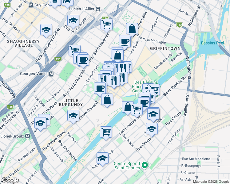 map of restaurants, bars, coffee shops, grocery stores, and more near 373 Rue des Seigneurs in Montréal