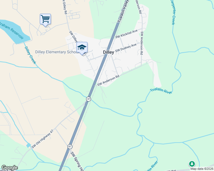 map of restaurants, bars, coffee shops, grocery stores, and more near 4530 Southwest Anderson Road in Forest Grove