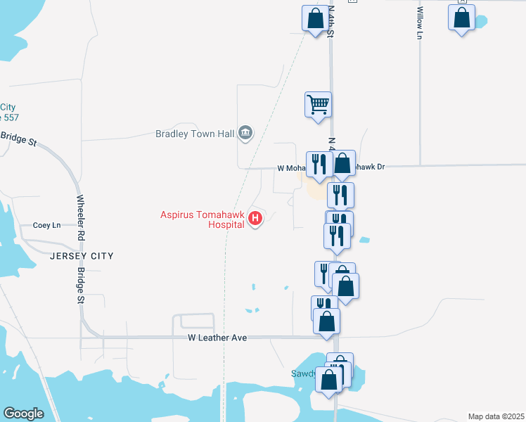 map of restaurants, bars, coffee shops, grocery stores, and more near in Tomahawk