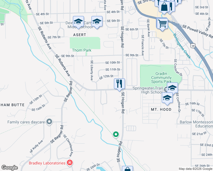 map of restaurants, bars, coffee shops, grocery stores, and more near 1519 Southeast Roberts Avenue in Gresham