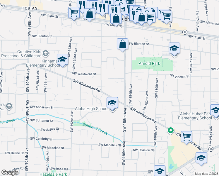 map of restaurants, bars, coffee shops, grocery stores, and more near 4485 Southwest 186th Avenue in Aloha