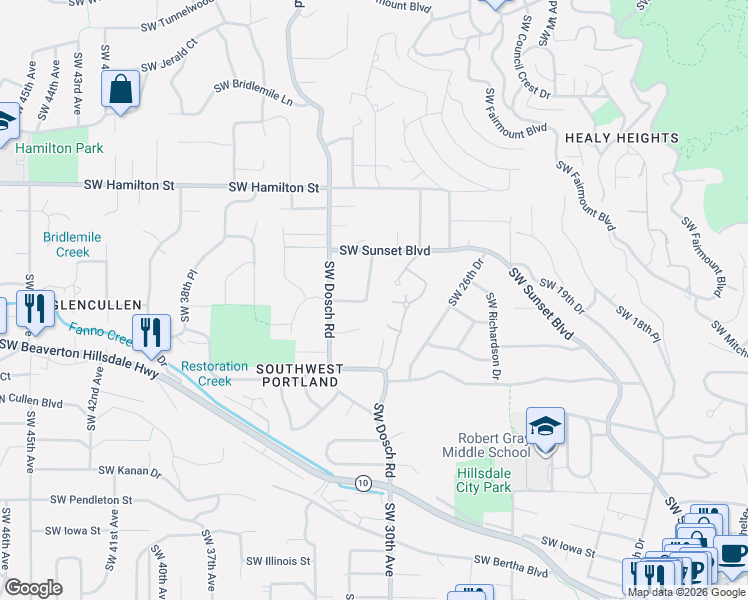 map of restaurants, bars, coffee shops, grocery stores, and more near 4920 Southwest 31st Drive in Portland