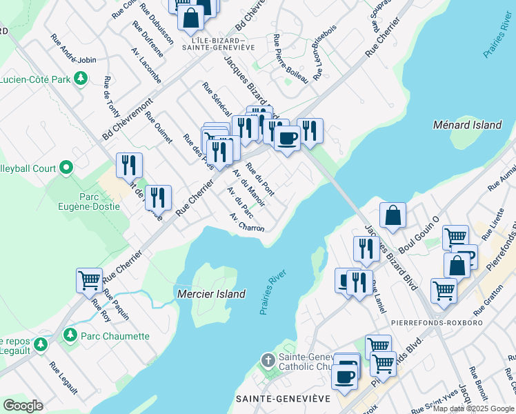 map of restaurants, bars, coffee shops, grocery stores, and more near 160 Avenue du Manoir in Montréal