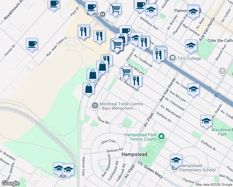 map of restaurants, bars, coffee shops, grocery stores, and more near 209 Rue Finchley in Hampstead