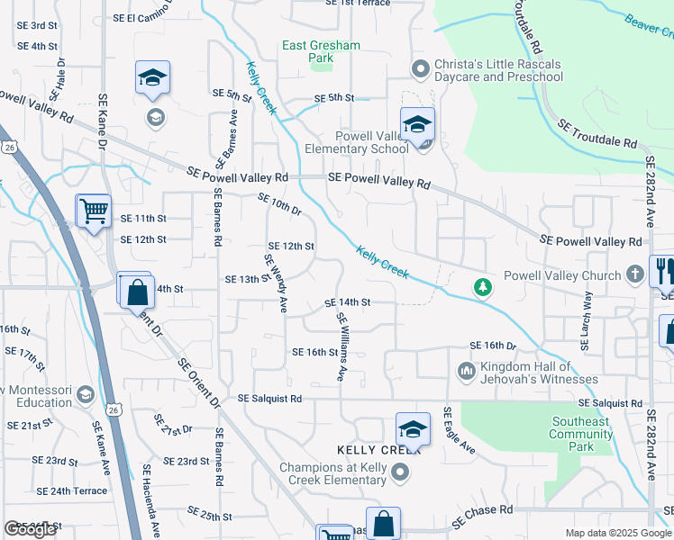 map of restaurants, bars, coffee shops, grocery stores, and more near 4356 Southeast 12th Street in Gresham