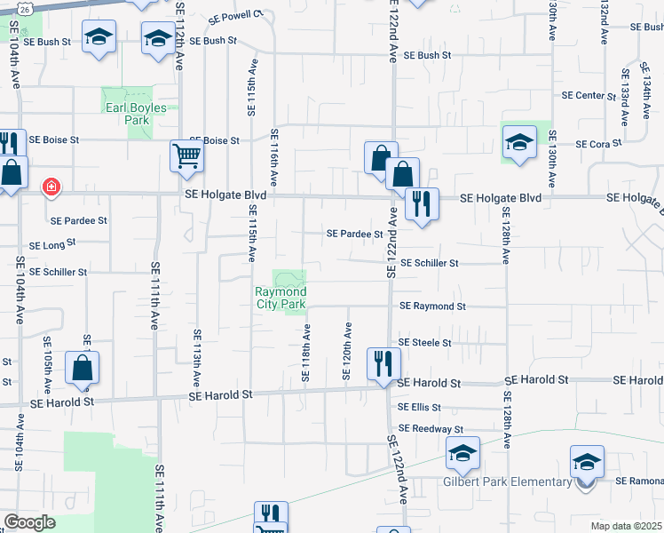 map of restaurants, bars, coffee shops, grocery stores, and more near 11843 Southeast Schiller Street in Portland