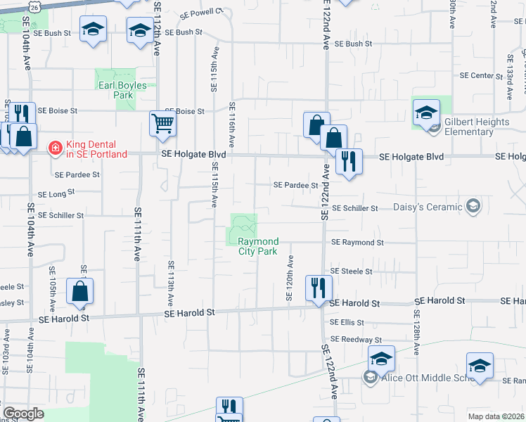 map of restaurants, bars, coffee shops, grocery stores, and more near 11843 Southeast Schiller Street in Portland