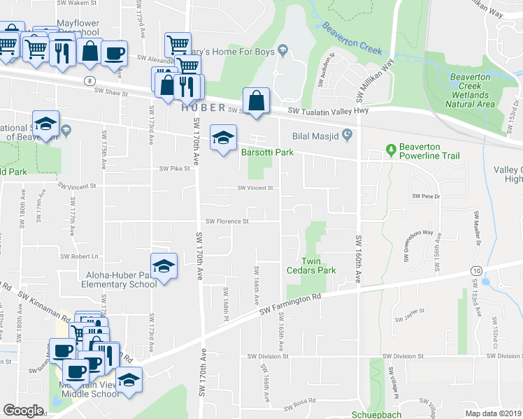 map of restaurants, bars, coffee shops, grocery stores, and more near 4434 Southwest Appletree Place in Beaverton