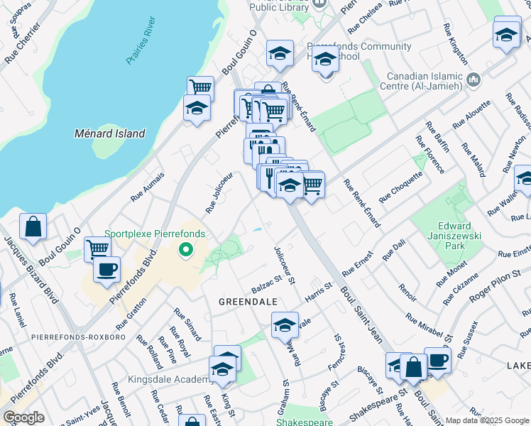 map of restaurants, bars, coffee shops, grocery stores, and more near 4799 Rue Jolicoeur in Montréal