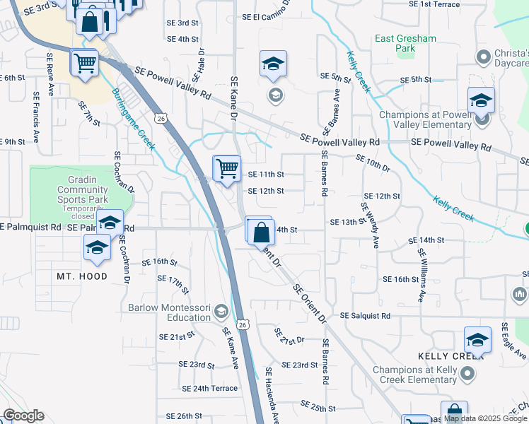 map of restaurants, bars, coffee shops, grocery stores, and more near 1255 Southeast Olvera Place in Gresham
