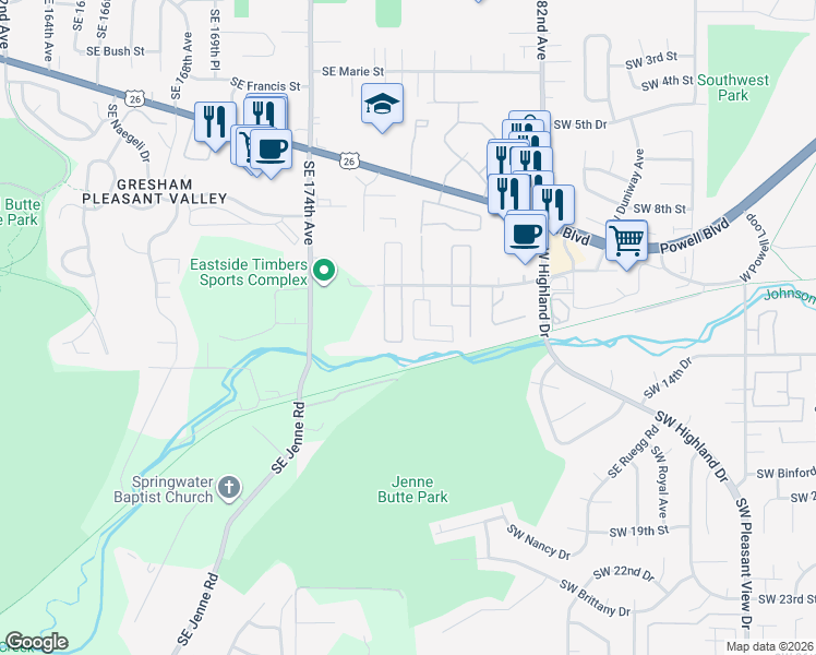 map of restaurants, bars, coffee shops, grocery stores, and more near 1132 Southwest Ivory Loop in Gresham