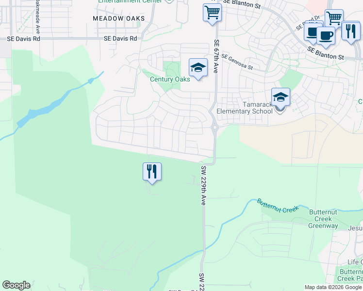 map of restaurants, bars, coffee shops, grocery stores, and more near 4489 Southeast 65th Avenue in Hillsboro