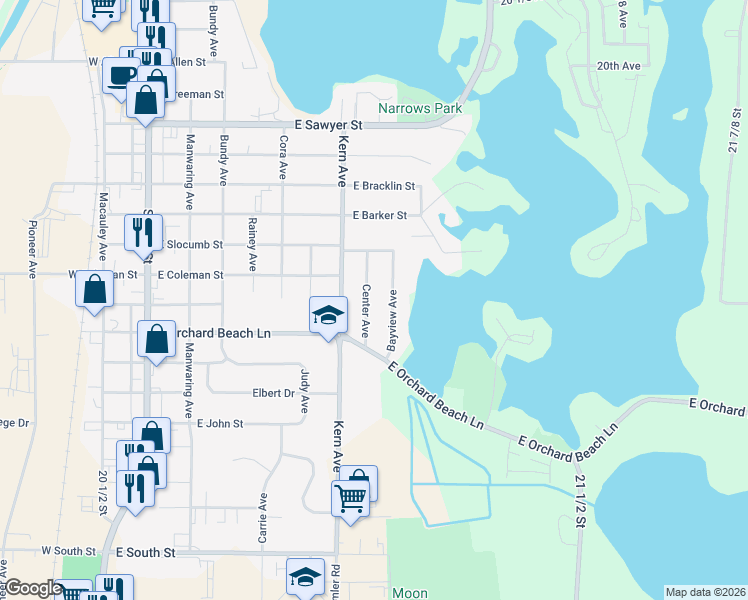 map of restaurants, bars, coffee shops, grocery stores, and more near 1231 Center Avenue in Rice Lake