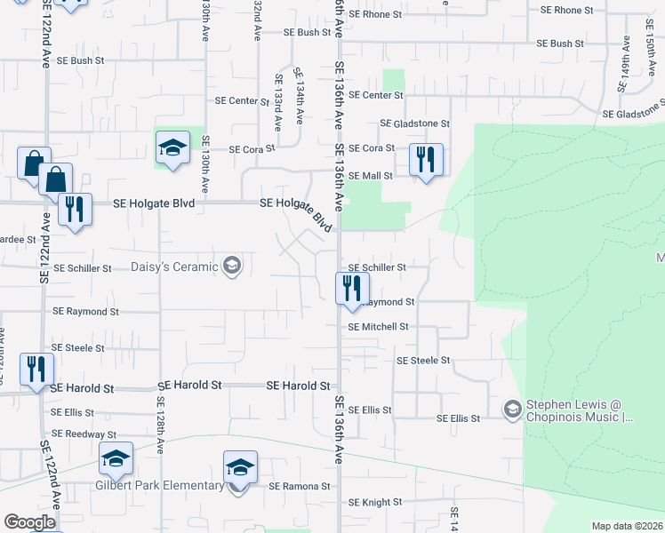 map of restaurants, bars, coffee shops, grocery stores, and more near 4772 Southeast 134th Drive in Portland