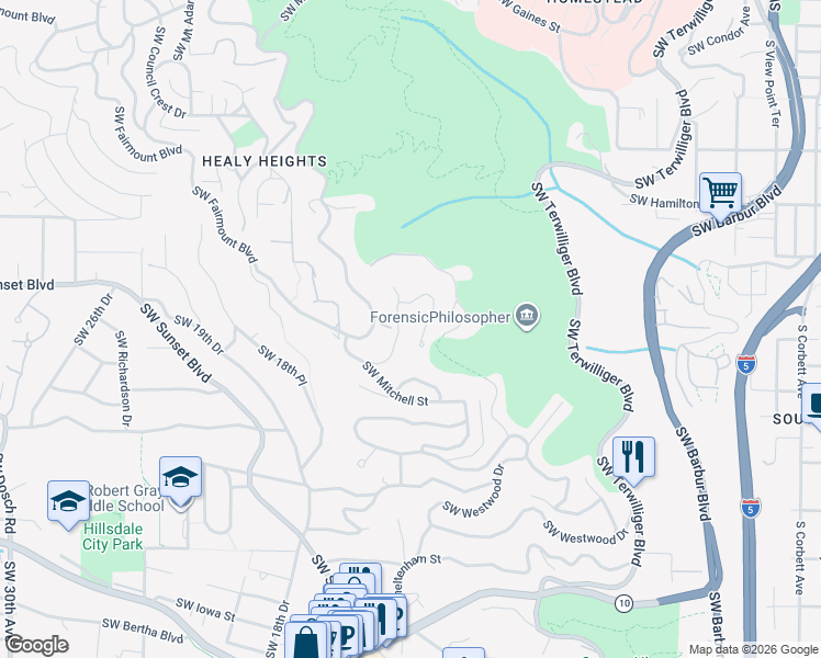 map of restaurants, bars, coffee shops, grocery stores, and more near 1248 Southwest Hessler Drive in Portland