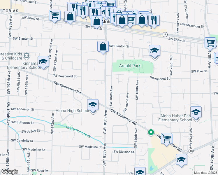 map of restaurants, bars, coffee shops, grocery stores, and more near 4455 Southwest 184th Avenue in Beaverton