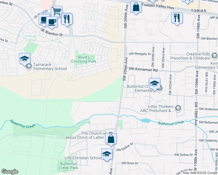 map of restaurants, bars, coffee shops, grocery stores, and more near 20901-21999 Southwest McInnis Lane in Beaverton