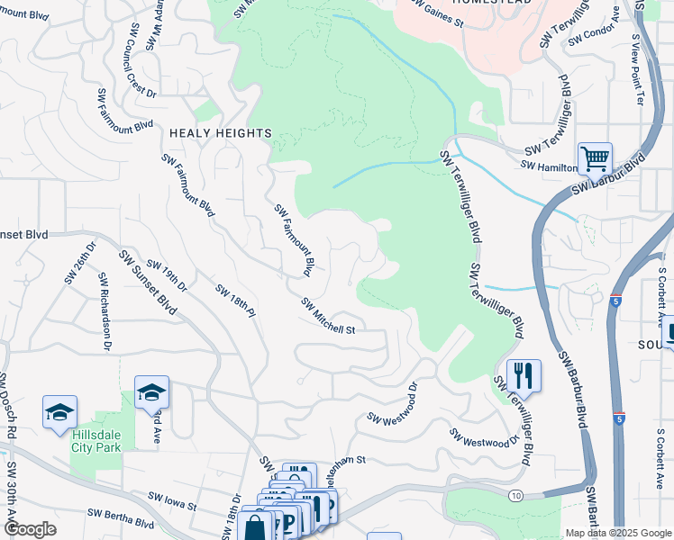 map of restaurants, bars, coffee shops, grocery stores, and more near 1248 Southwest Hessler Drive in Portland