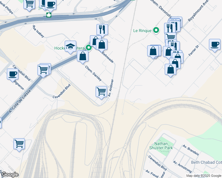 map of restaurants, bars, coffee shops, grocery stores, and more near 5830 Avenue Andover in Mount Royal