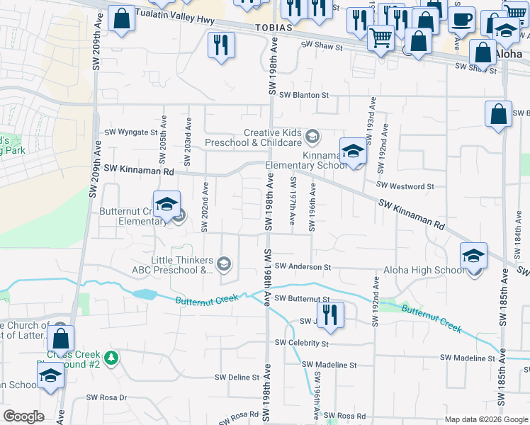 map of restaurants, bars, coffee shops, grocery stores, and more near 4400 Southwest Plumeria Way in Aloha