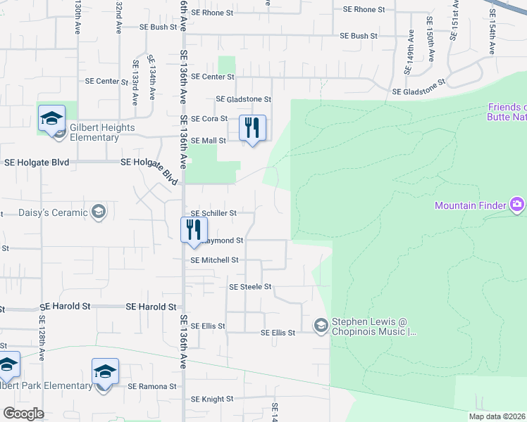 map of restaurants, bars, coffee shops, grocery stores, and more near 4770 Southeast 140th Avenue in Portland