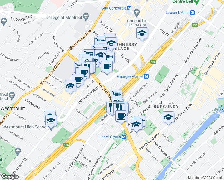 map of restaurants, bars, coffee shops, grocery stores, and more near 2276 Rue du Souvenir in Montréal
