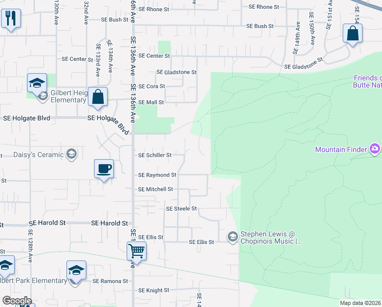 map of restaurants, bars, coffee shops, grocery stores, and more near 4770 Southeast 140th Avenue in Portland