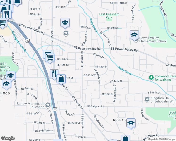 map of restaurants, bars, coffee shops, grocery stores, and more near 1230 Southeast Barnes Road in Gresham