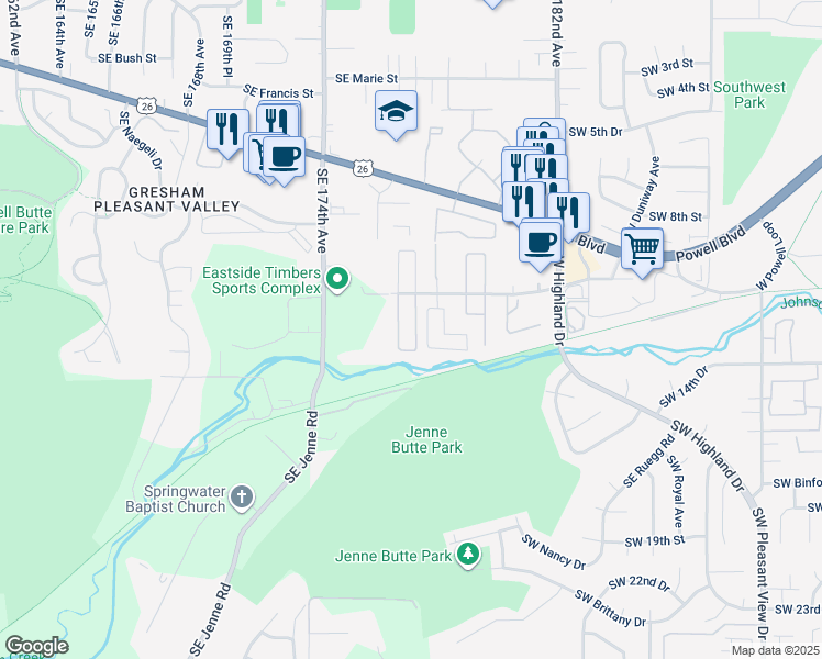 map of restaurants, bars, coffee shops, grocery stores, and more near 1132 Southwest Ivory Loop in Gresham