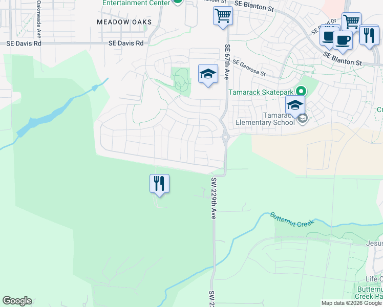 map of restaurants, bars, coffee shops, grocery stores, and more near 4492 Southeast 63rd Avenue in Hillsboro